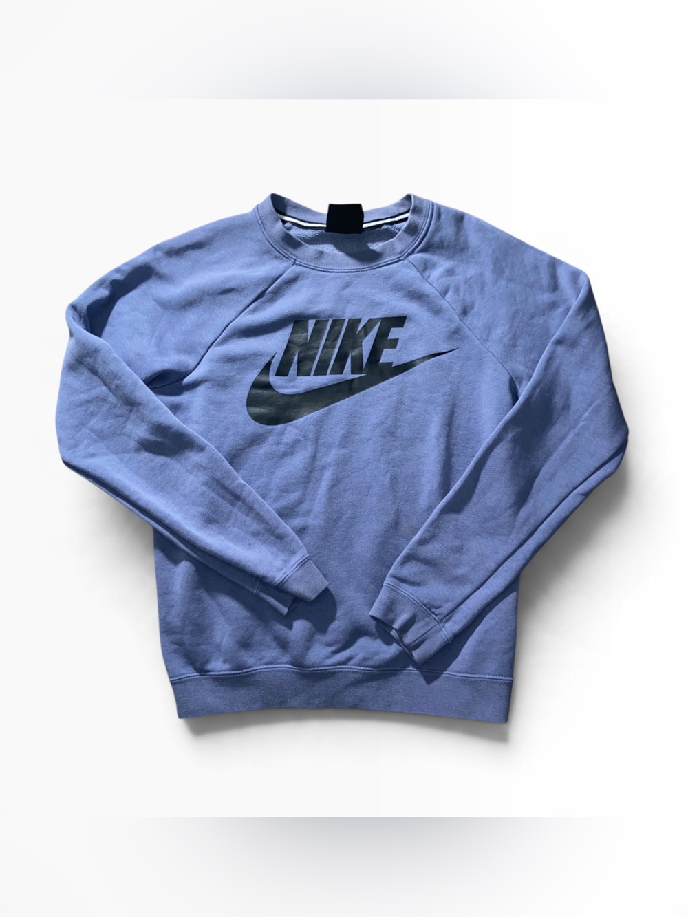 Nike Women's Light Blue Crewneck Sweatshirt with Black Swoosh
